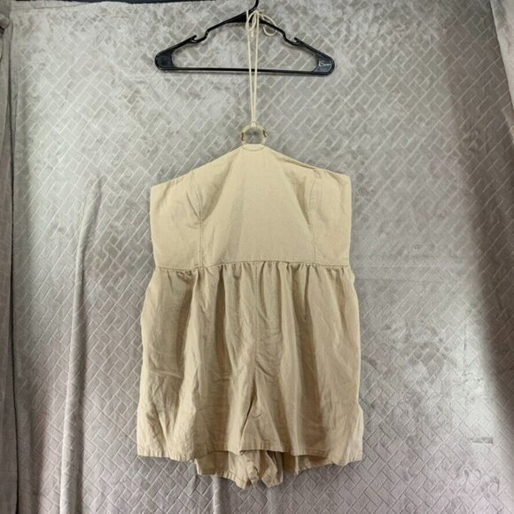 Old Navy Womans XXL Halter Romper Beige Linen Blend One Piece Short Sleeveless - Picture 1 of 14